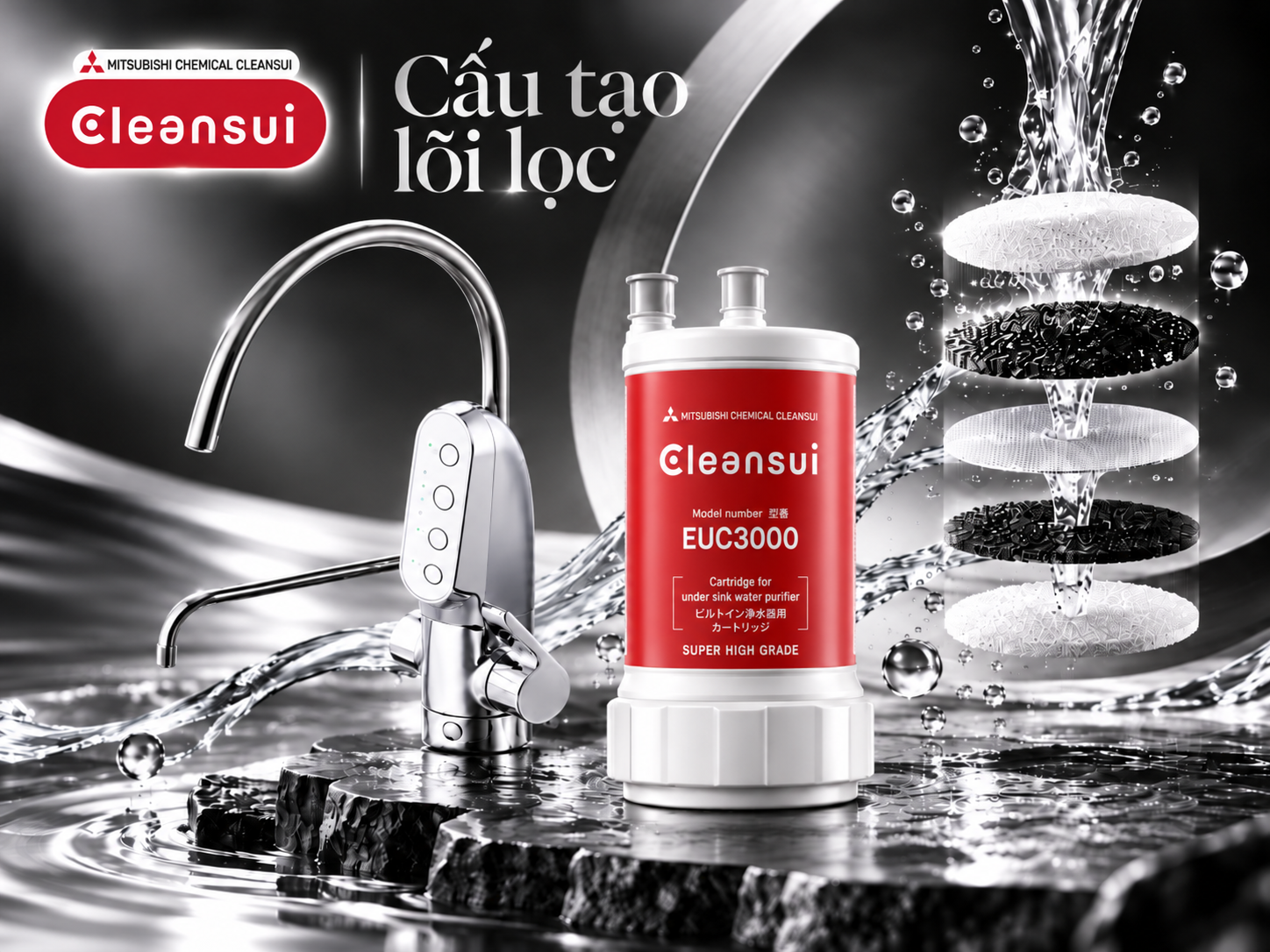 Bảo dưỡng cụm điện giải Mitsubishi Cleansui và kiểm tra hệ thống lọc nước