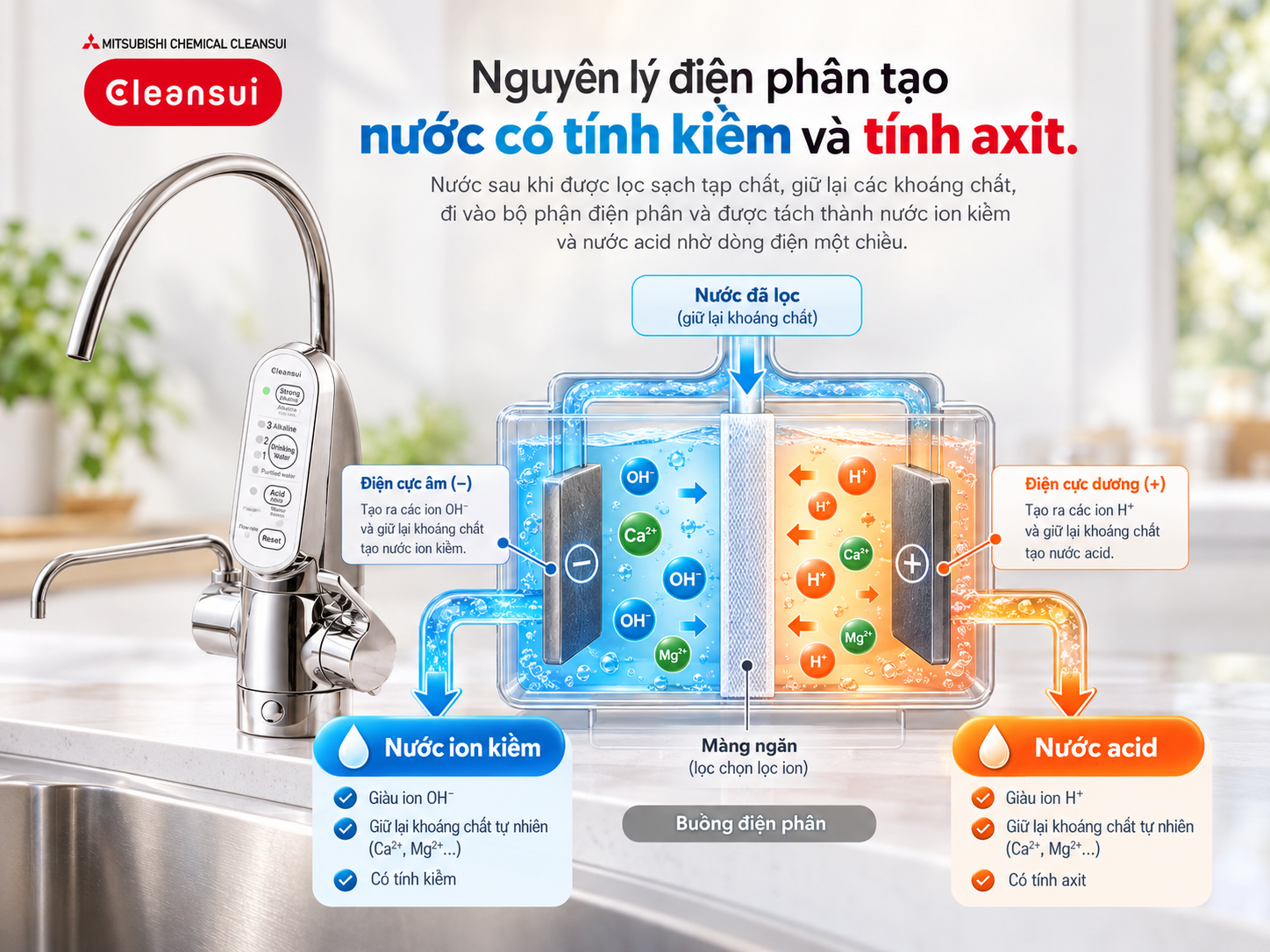 Lắp đặt máy lọc nước ion kiềm Quận 9 Cleansui EU301 trong tủ bếp