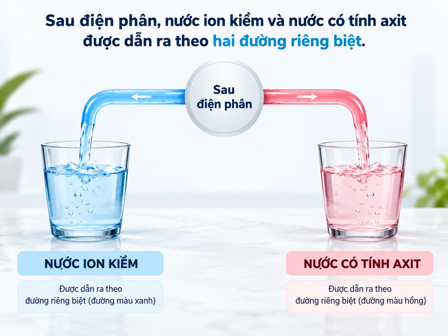 Sơ đồ phân tách nước ion kiềm và nước axit sau điện phân