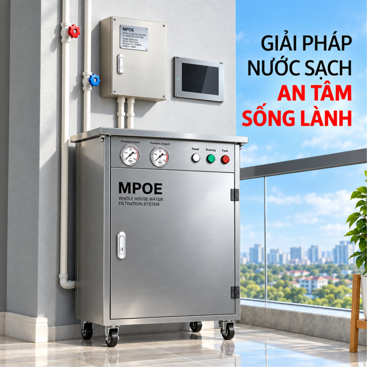 Kỹ thuật viên thi công hệ thống lọc tổng tại Chung cư Mỹ Đức B