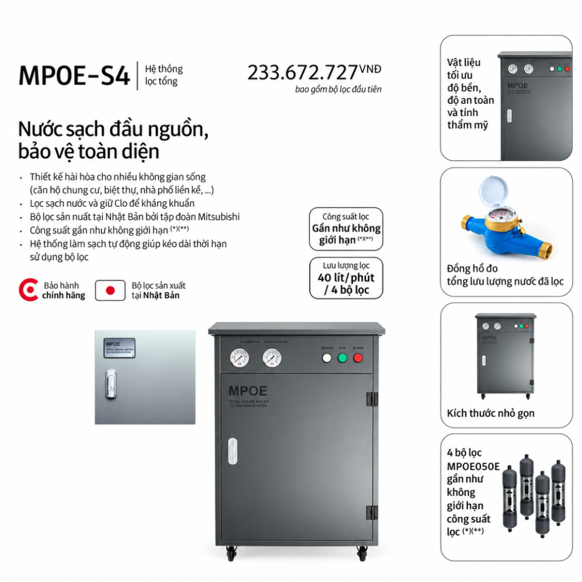 Hệ thống lọc nước đầu nguồn Mitsubishi Cleansui cho gia đình