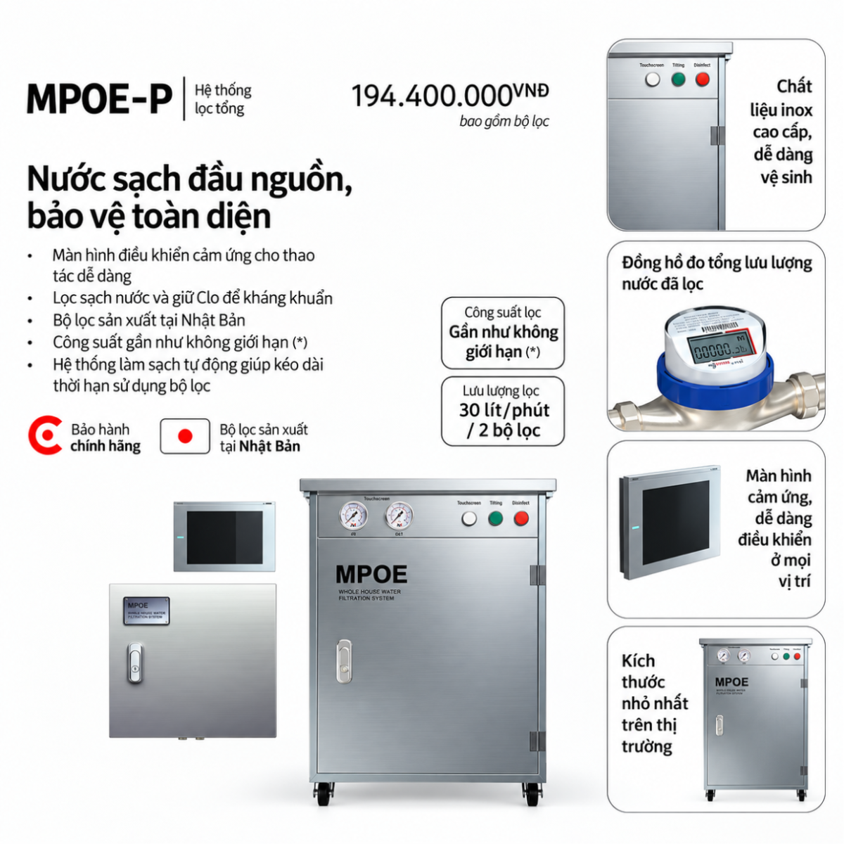 Bộ thiết bị lọc tổng phục vụ nguồn nước sinh hoạt gia đình