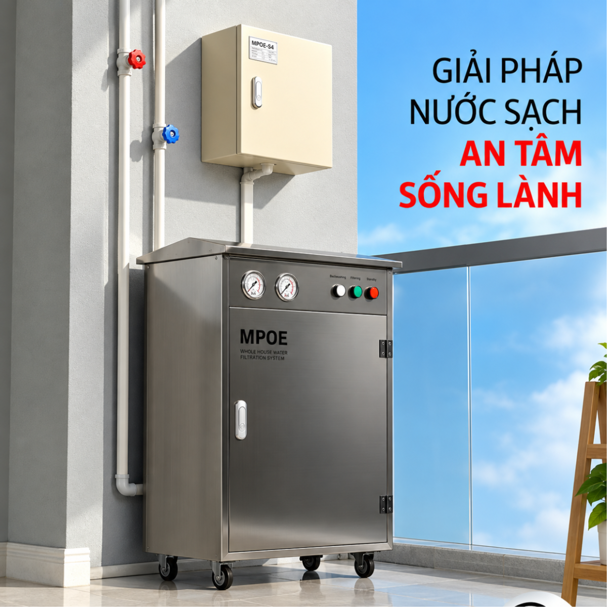 Cụm kết nối đường nước của hệ thống lọc tổng